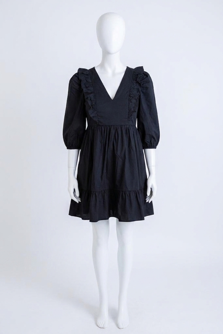NEW KARLIE poplin ruffle tier dress in black